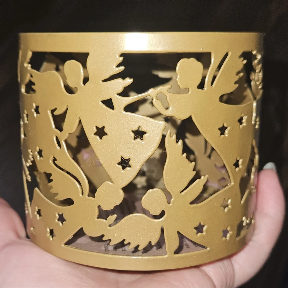 Avon Vintage Gold Angel Candle Holder Decorative Xmas Metal Sleeve Christmas